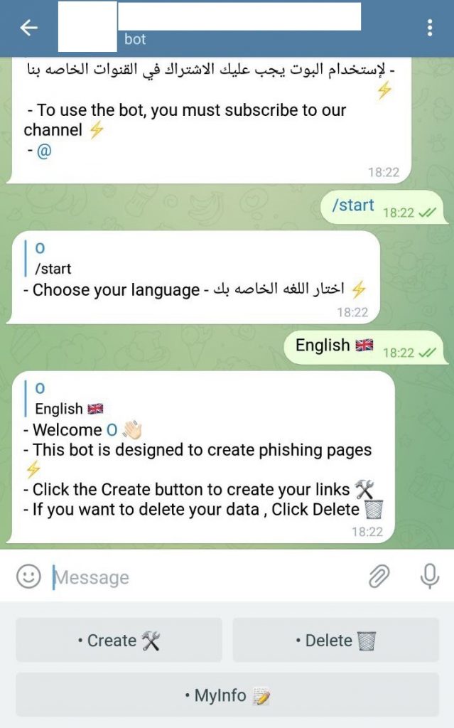 Starting a Telegram phishing bot