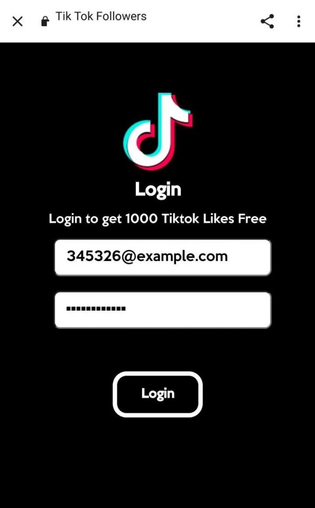 Fake TikTok login page generated by the phishing bot