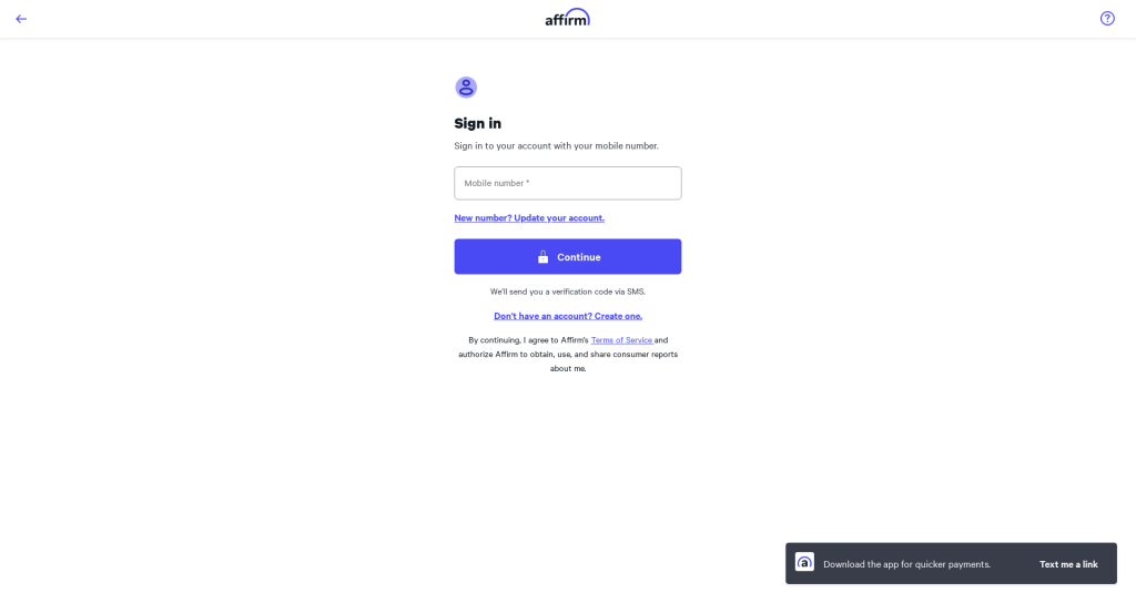 Affirm phishing page