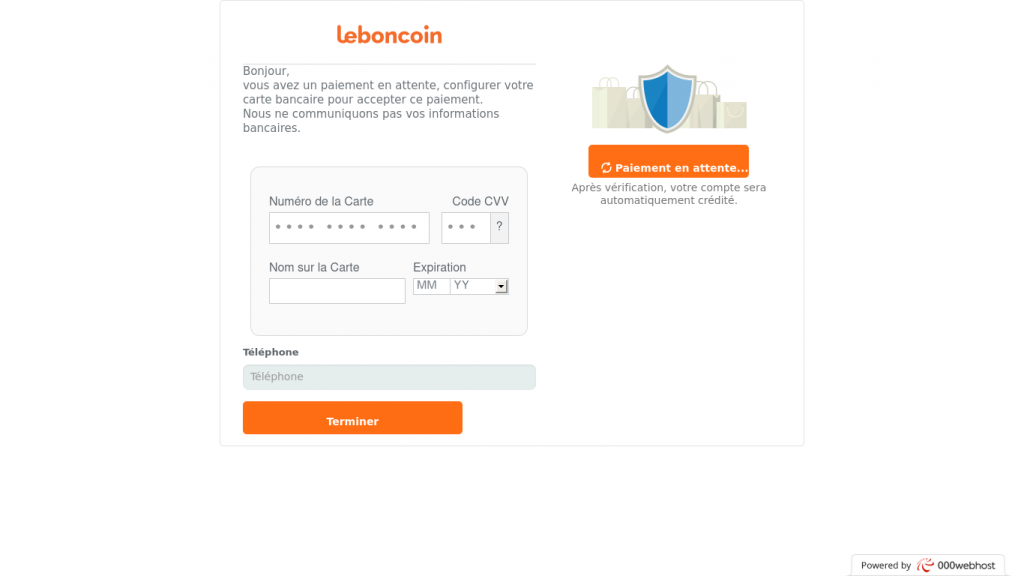 Example of a phishing page asking for crypto details