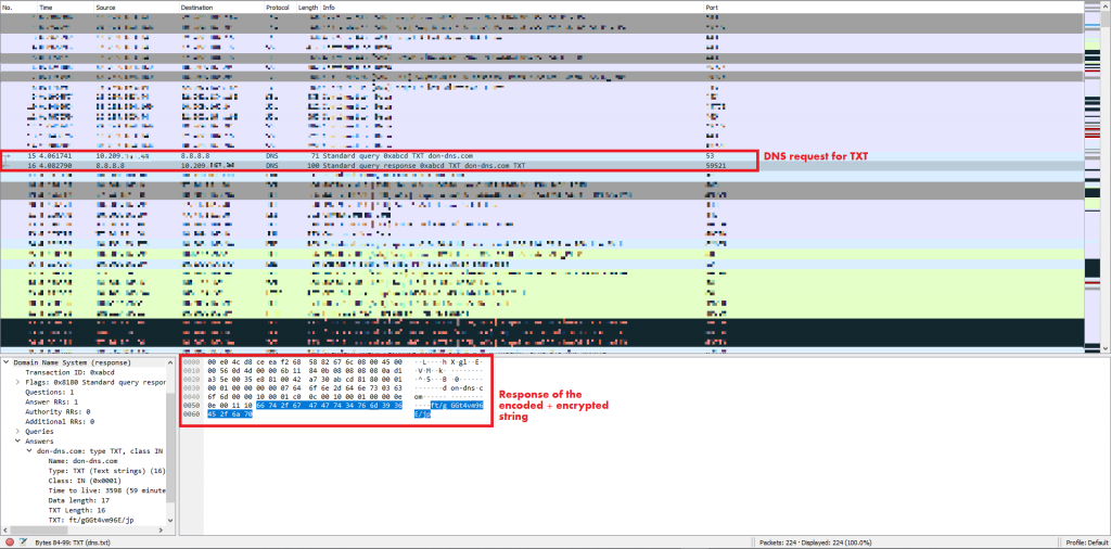 DNS query for TXT record through Google to don-dns[.]com