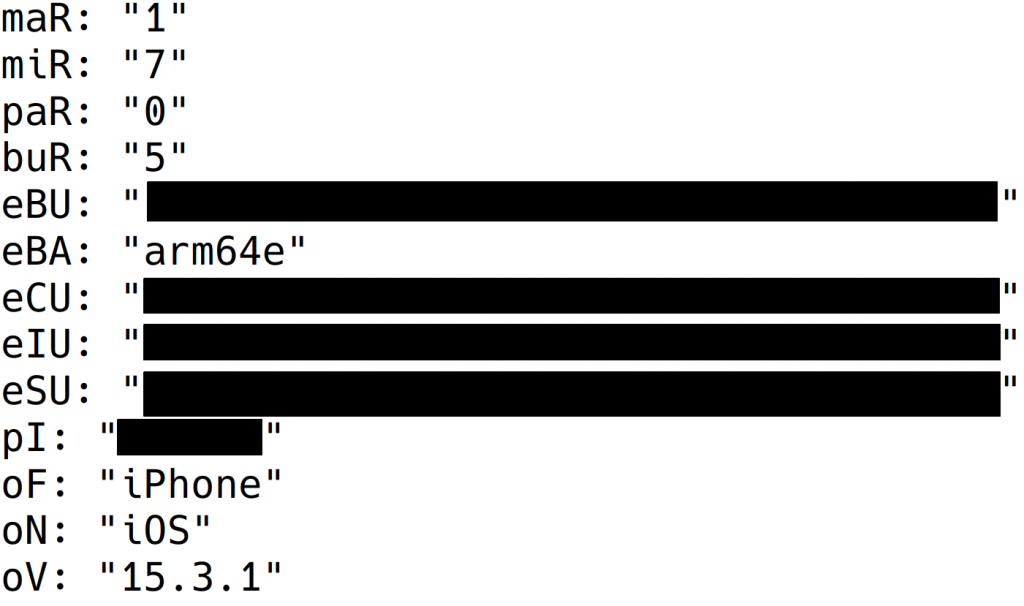 Heartbeat beacon snippet, implant v1.7.0.5 running on iOS 15.3.1